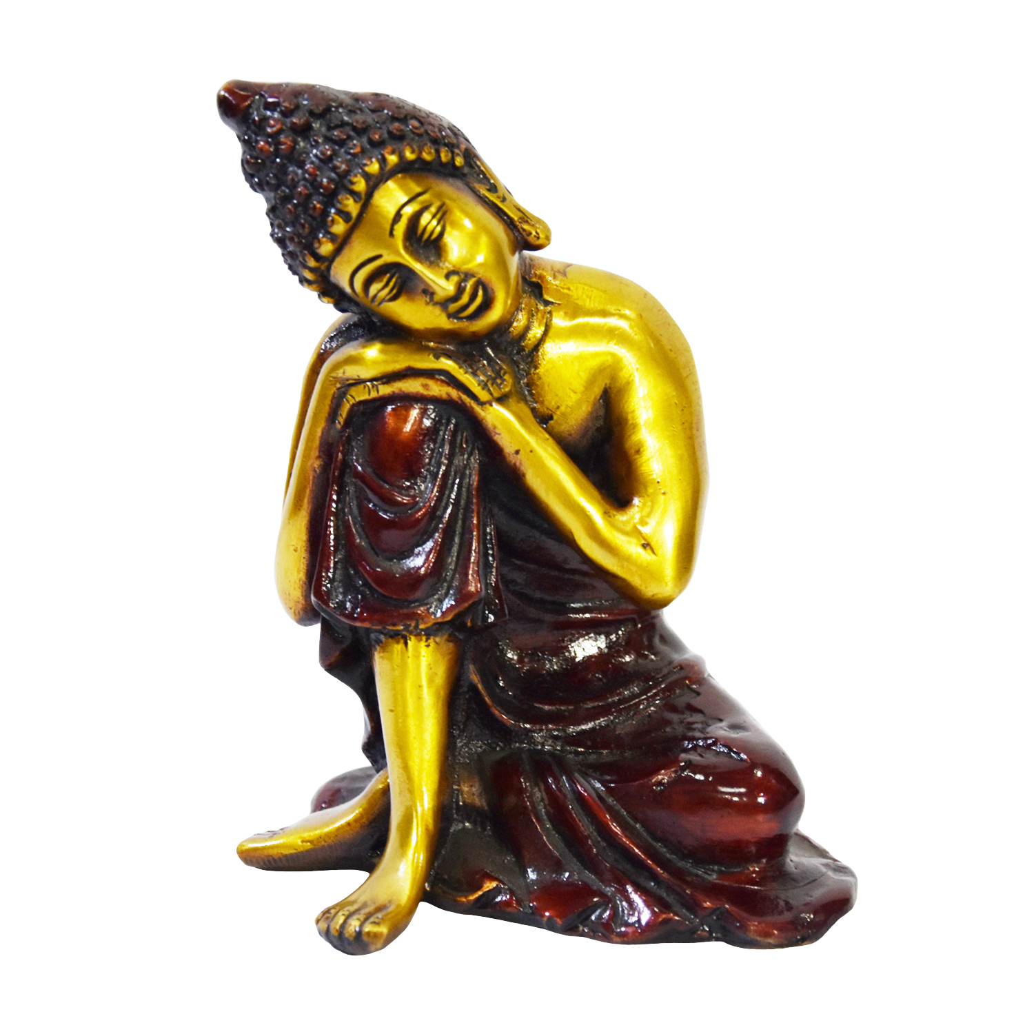 Brass Resting Buddha Statue with both Hands on His Knee in Dreaming  Meditation 4 Inch [Indian God Statue]